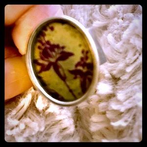 Handmade, real dried flower statement ring